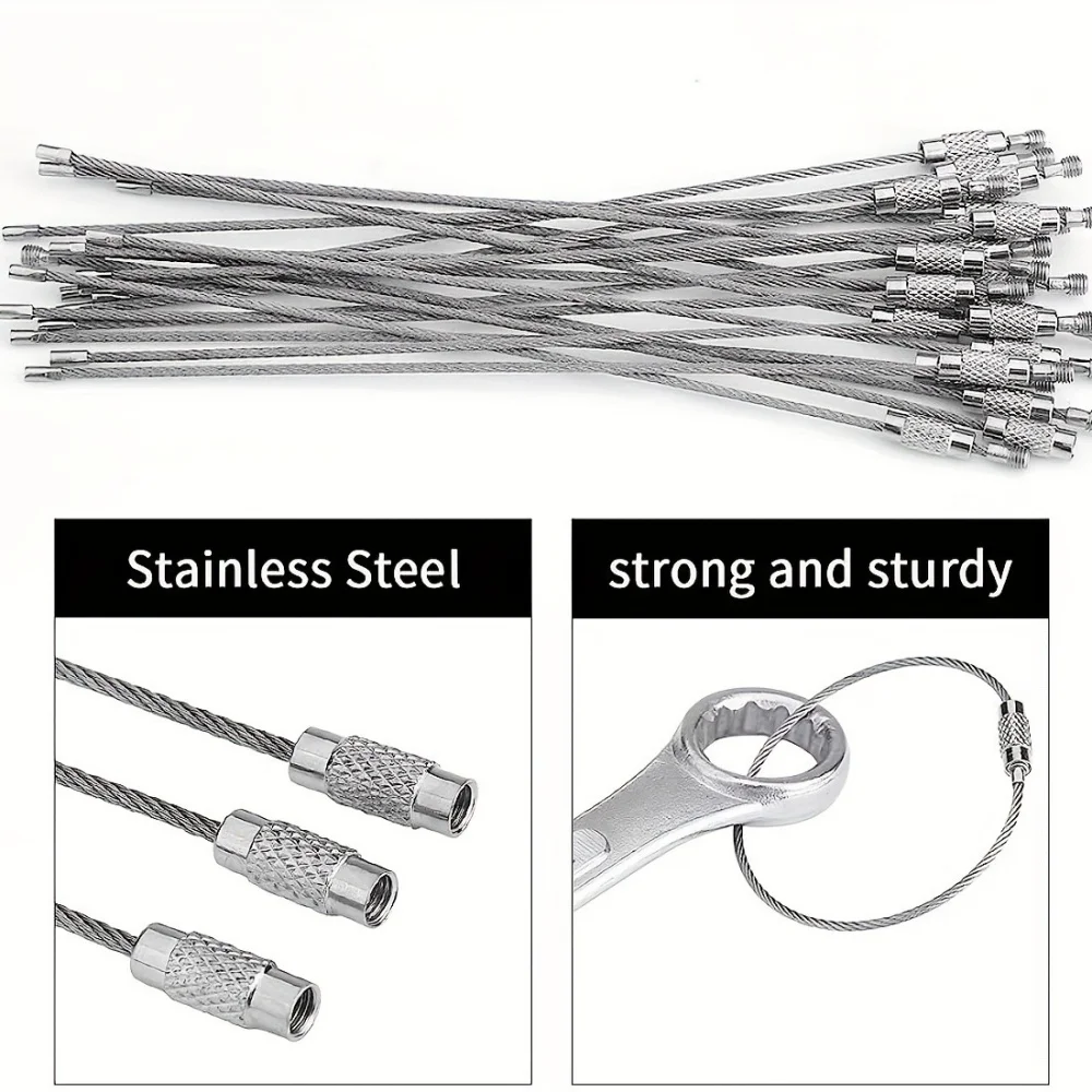 10 Stück Stahldraht-Schlüsselanhänger in Verschiedenen Farben, Edelstahl-Ring Schlüsselring, Seil-Schlaufe für Outdoor, Camping, Gepäckanhänger mit Schraubverschluss – Detail 2