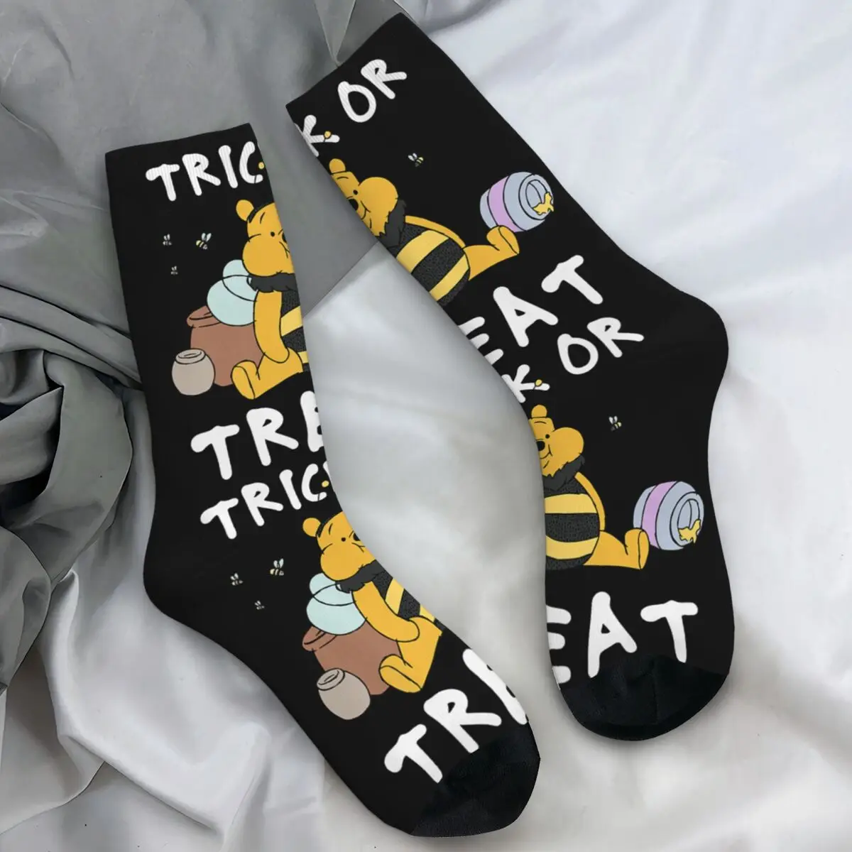 

Couple Socks Winnie The Pooh Halloween Trick Or Treat Bee Stockings Autumn Harajuku Soft Breathable Socks Outdoor Non Skid Socks