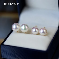 HOOZZ.P Akoya Pearl Stud Earrings 6.5-7-7.5-8-8.5-9mm AAA Quality 14K Gold S925 Silver Real Japanese Sea Saltwater Fine Jewelry