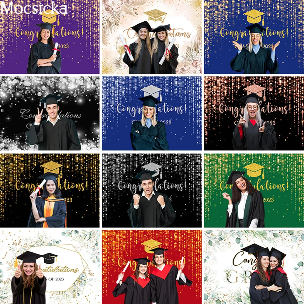 

Mocsicka Class of 2023 Graduation Backdrops Black Colorful Glitter Photography Decorations Background Congrats Grad Party Banner