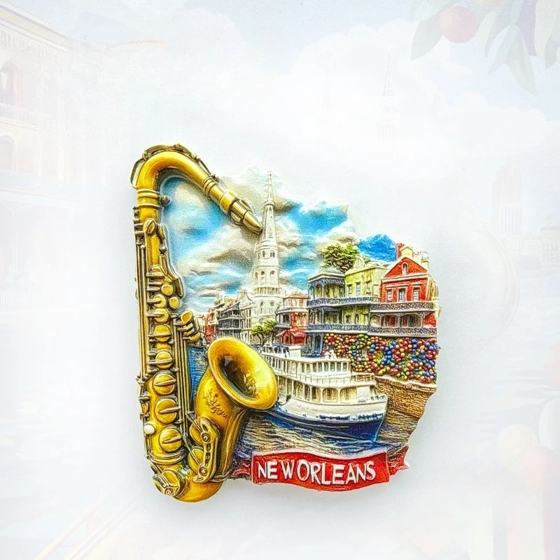 Imán para Refrigerador de Nueva Orleans - Recuerdo Único con Escena de Jazz 3D, Regalo de Louisiana para Amantes de la Música y los Viajes, Decoración para el Hogar