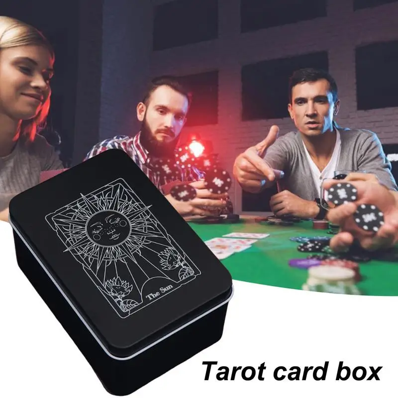 Metal Tarot Box Jewelry Storage Box Metal Jewelry Organizer Box Moon Sun Printed Fortune Telling Card Box Case For Kids Adults