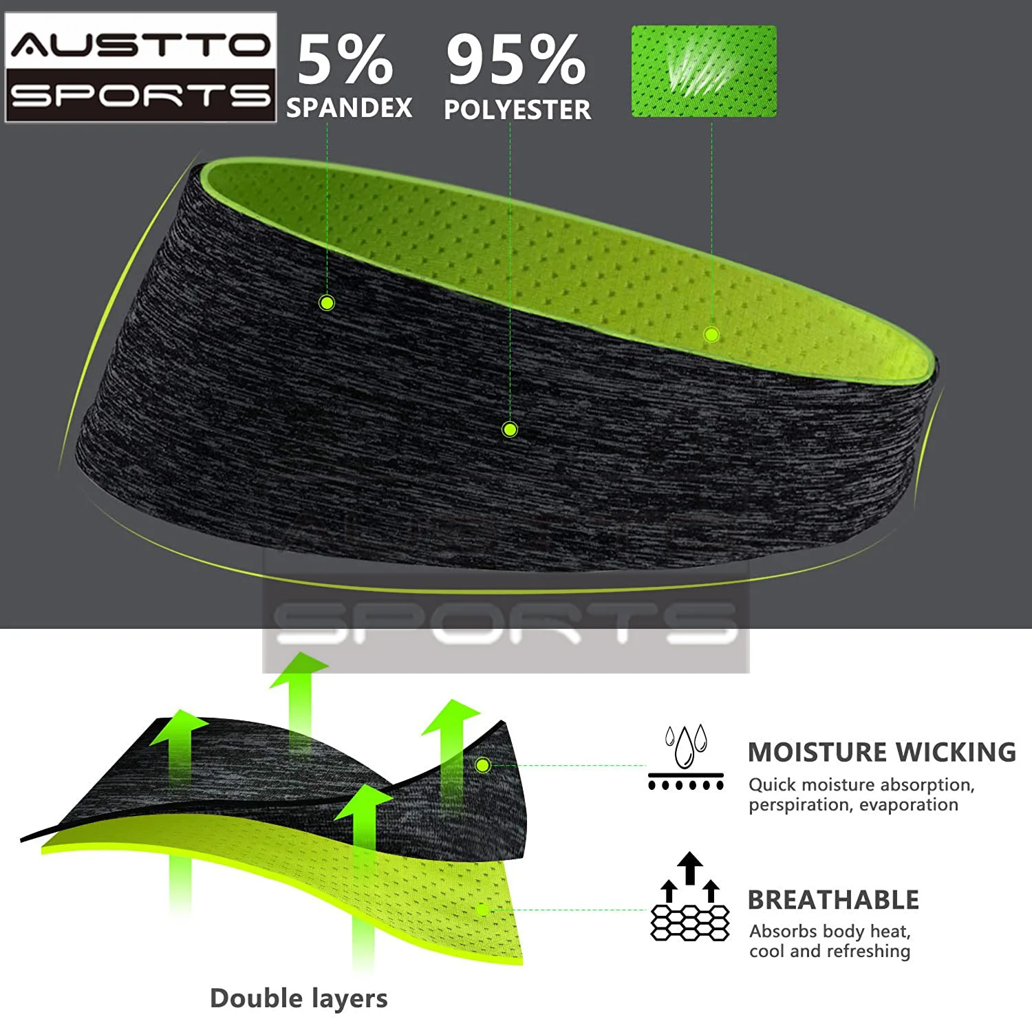 Austto Sports Headband para homens e mulheres, Slim Workout Sweatband, Running System, Outdoor, Cooling