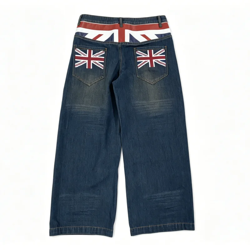Cross border European American patchwork printed high waisted jeans men women Y2K high street fashion loose straight leg pants