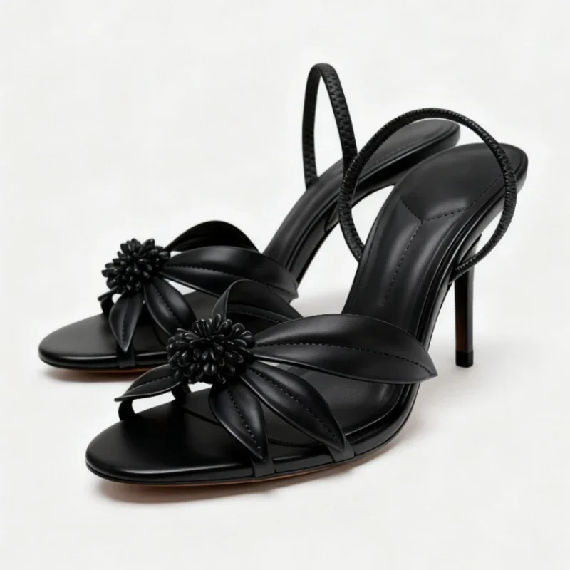 

Модные сандалии на тонком каблуке с цветочным декором, женские пикантные женские туфли на высоком каблуке-шпильке с ремешком сзади, элегантная женская обувь