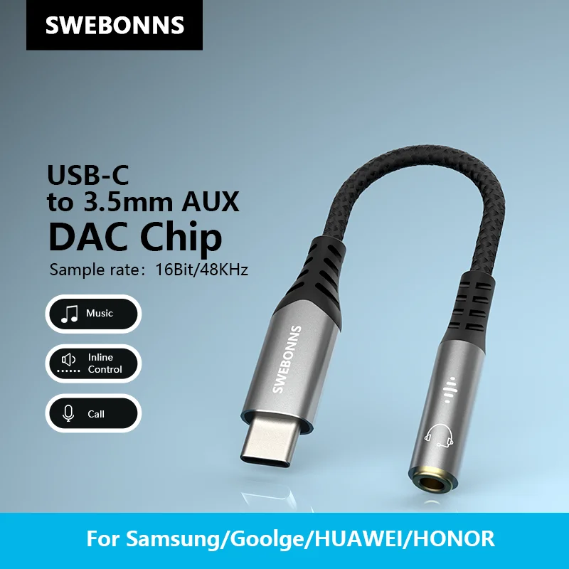 

USB Type C to 3.5mm DAC Chip Headphone Adapter USB C to 3.5 Audio Cable for PC for iPhone 15 Pro Max Macbook Samsung Galaxy