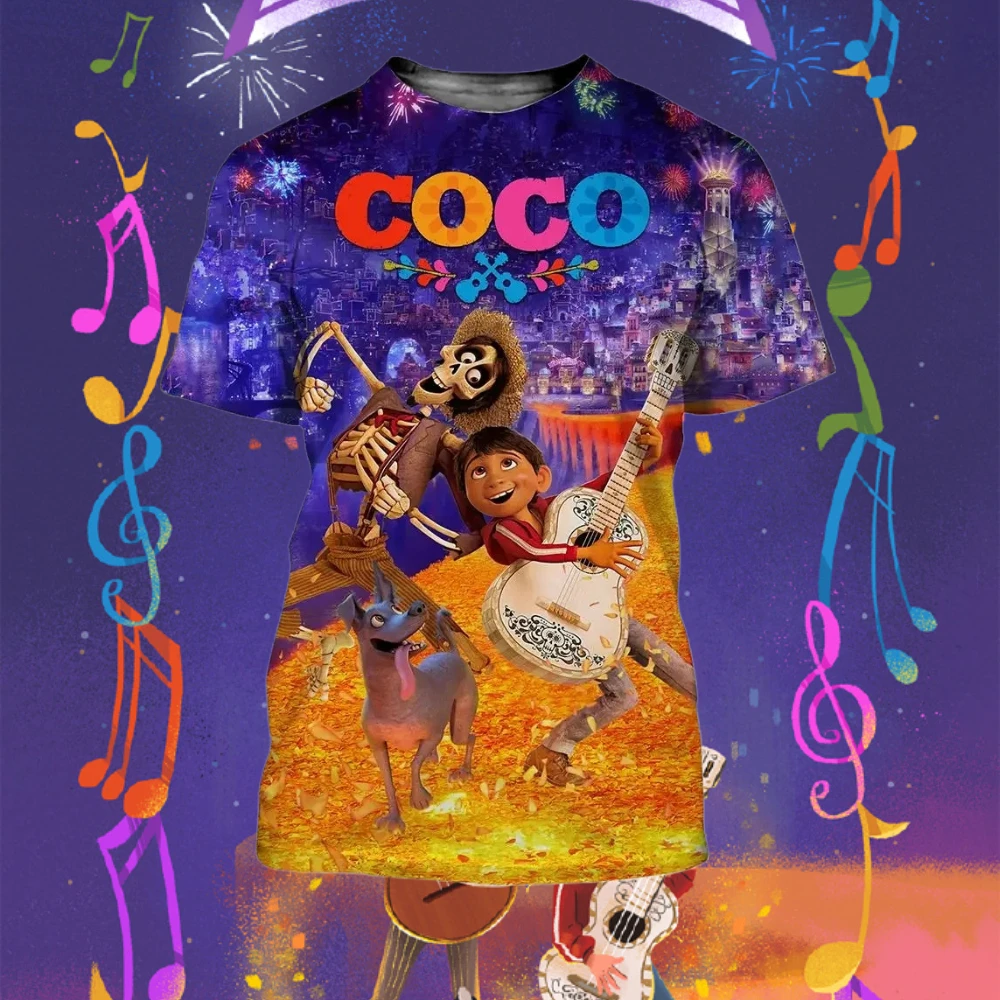 2025 nuevas camisetas de Disney CoCo dibujos animados Anime ropa informal con impresión 3D hombres mujeres moda Casual camiseta de gran tamaño camisetas para niños Tops