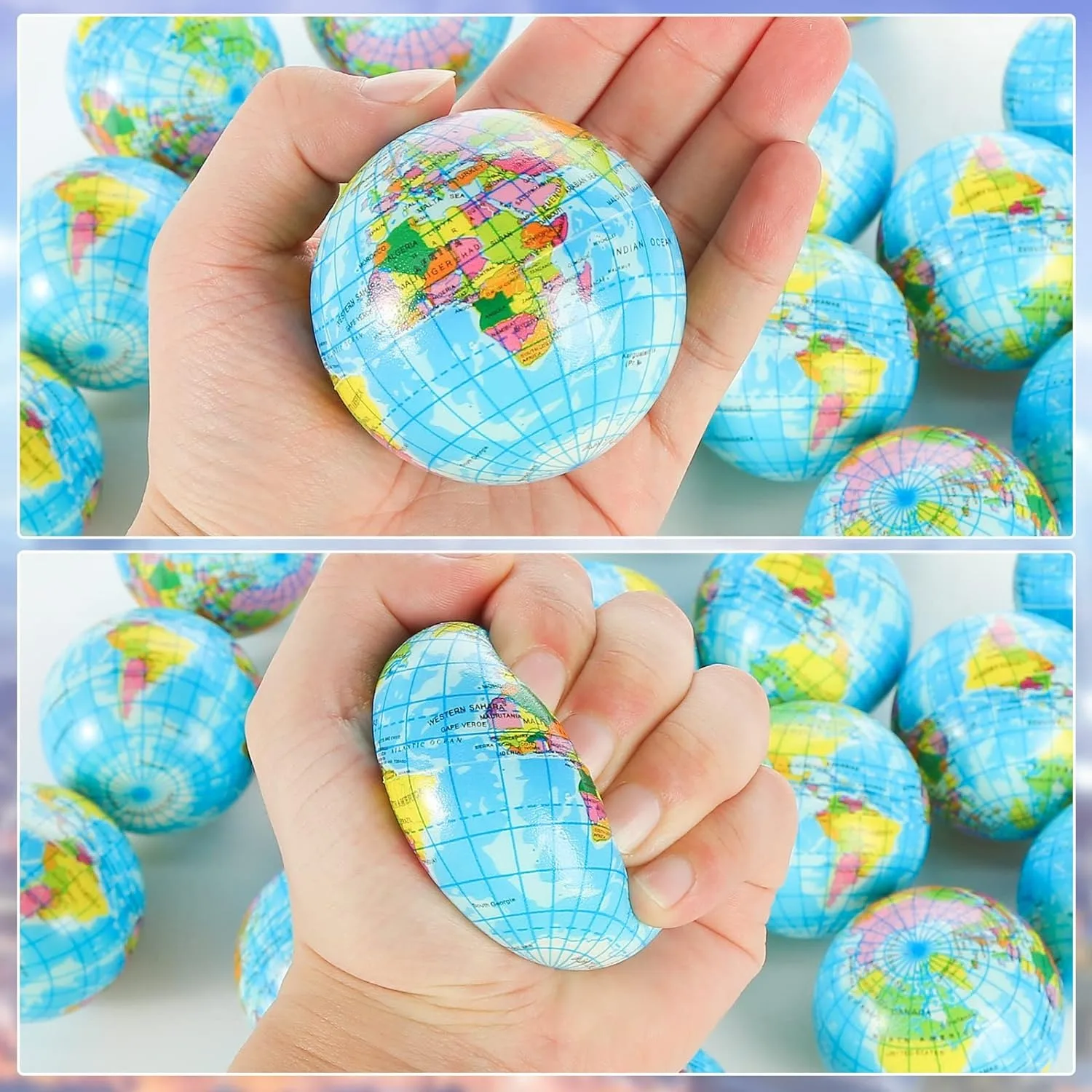 1/12pcs Globe Squeeze Balls Earth Stress Relief Balls Foam Squeeze Balls Educational Stress Balls for Finger Exercise Party Gift