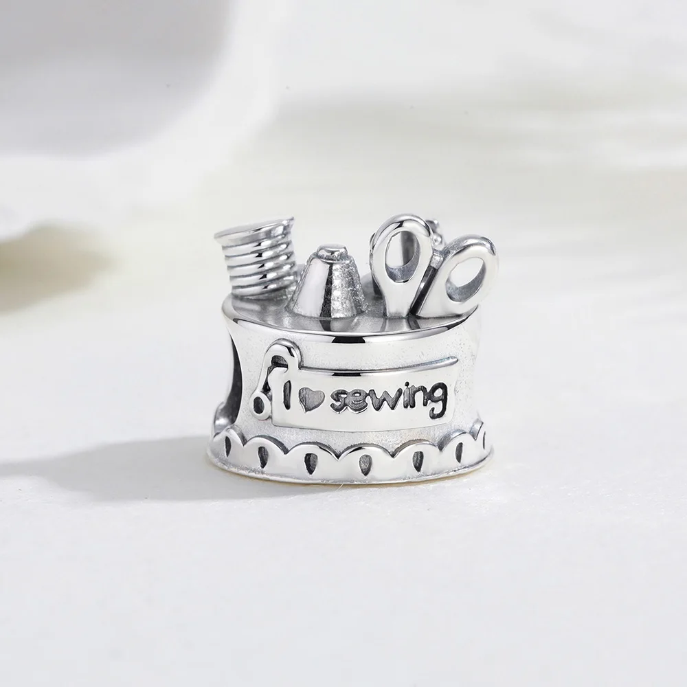 New 925 Sterling Silver Charms Sewing Needle And Thread Box Bead Jewelry Making For Original Bracelet Women Craft Lover DIY Gift