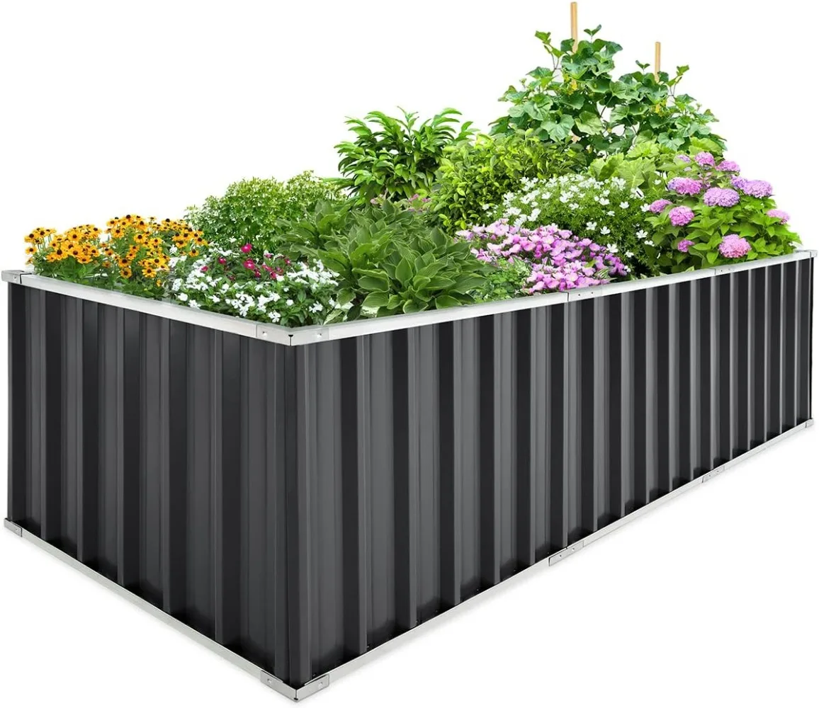 

KING BIRD Galvanized Raised Garden Bed with 2 Installation Methods for DIY, 101" x 36" x 24" Heightened Planter Kit Box