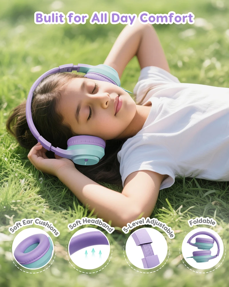 Acer Kids Headphones 74/85/94dB Volume Limiter Foldable Wired Over Ear Headphones Toddler Headsets for School,iPad,Tablet view 3