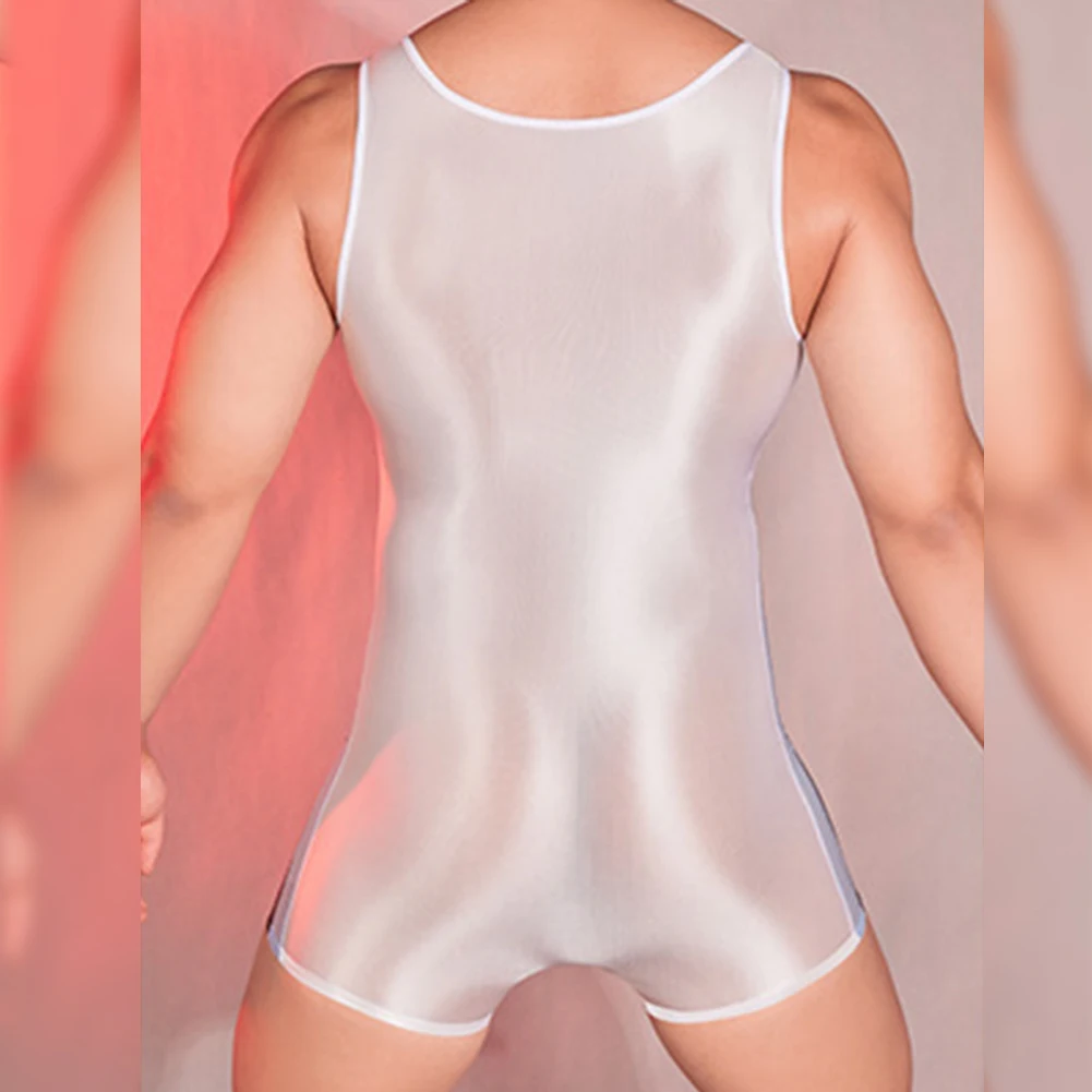 男性用の光沢のある伸縮性のあるボディ,セクシーな下着,透明なボクサーパンツ,ゲイのバルジレオタード,レスリング,シングレット
