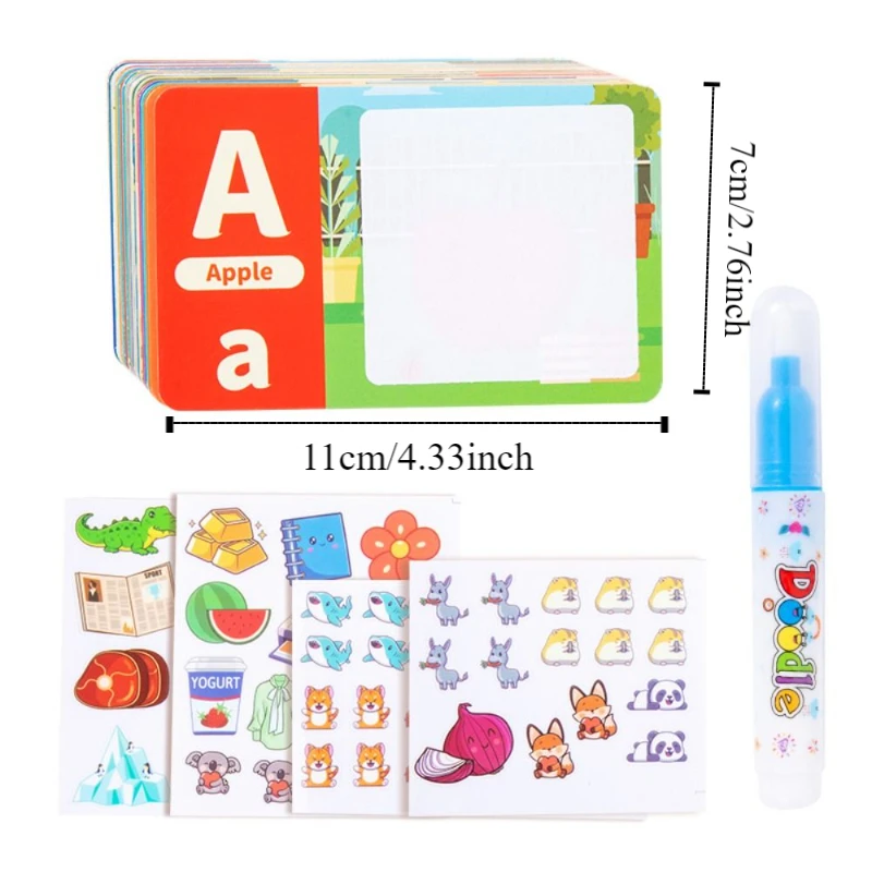 Livro de adesivos infantis de papel com caneta, livro de desenho de água para aprendizagem de inglês, portátil, 26 alfabeto, cartas para colorir de água, brinquedo