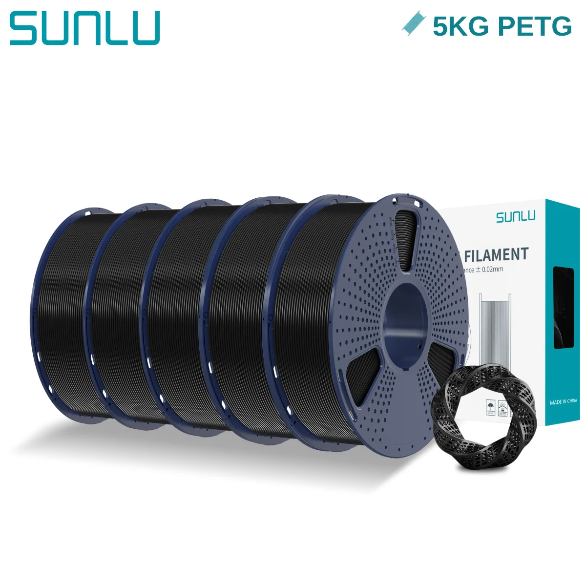 SUNLU 5KG PETG 3D Filament 1.75mm Neatly Wound High Toughness 3D Printing Spool Filament do drukarek 3D FDM Materiały Szybka wysyłka