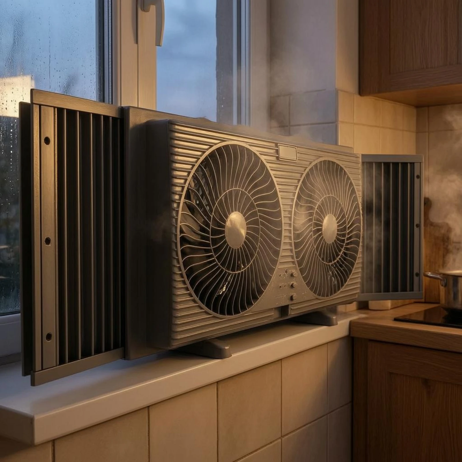 

Two-fanFan Window Ventilator Indoor Ventilation Reversible Window Fan Home Appliance Included Power Adapter Gray
