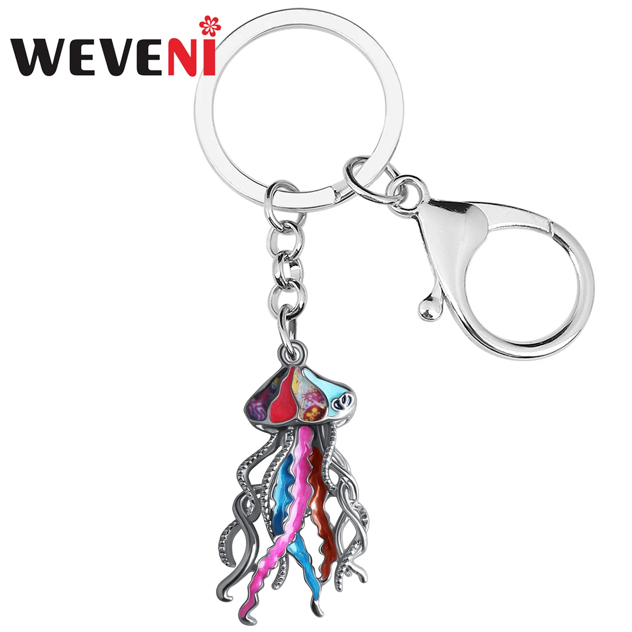 

WEVENI Enamel Alloy Metal Floral Cute Sea Jellyfishes Keychains Car Keyrings Fashion Jewelry For Women Girls Charms Accessories