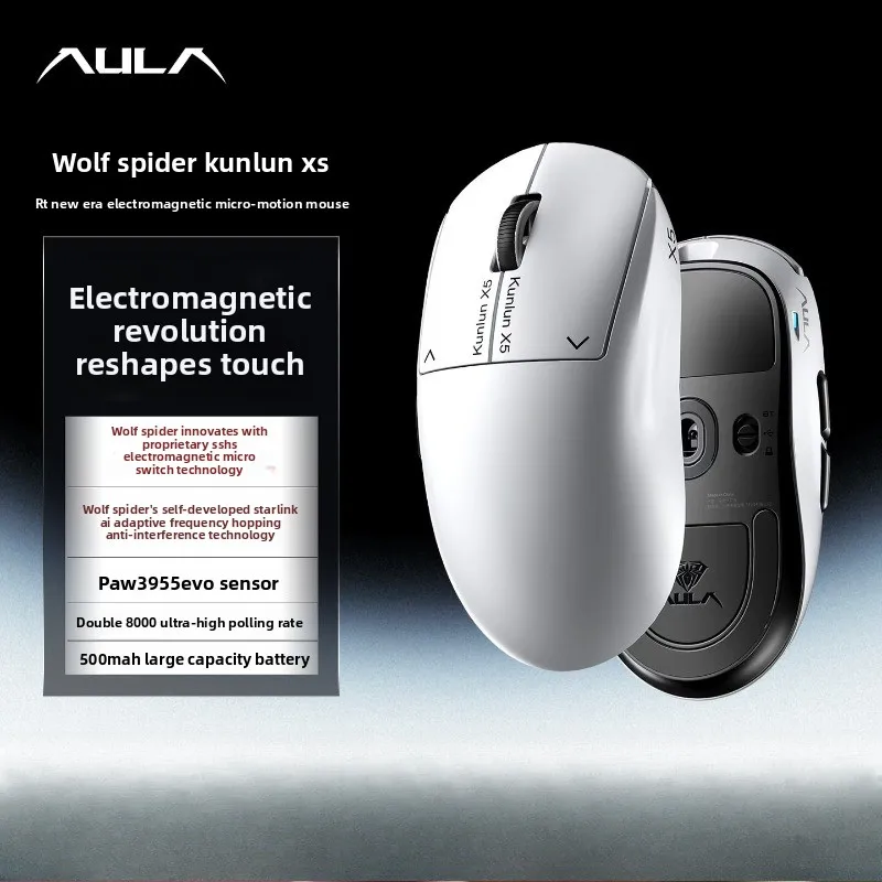AULA Kunlun X5 Electromagnetic Click Mouse PAW3955 EVO Sensor Tri Mode TTC Golden Wheel Encoder Dual 8K Low Latency Gaming Mouse