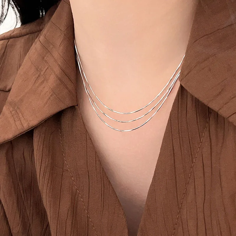 S925 Pure Silver Platinum Multi layered Layered Tassel Necklace for Women's Personalized Simple and Luxury Collar Round Chain