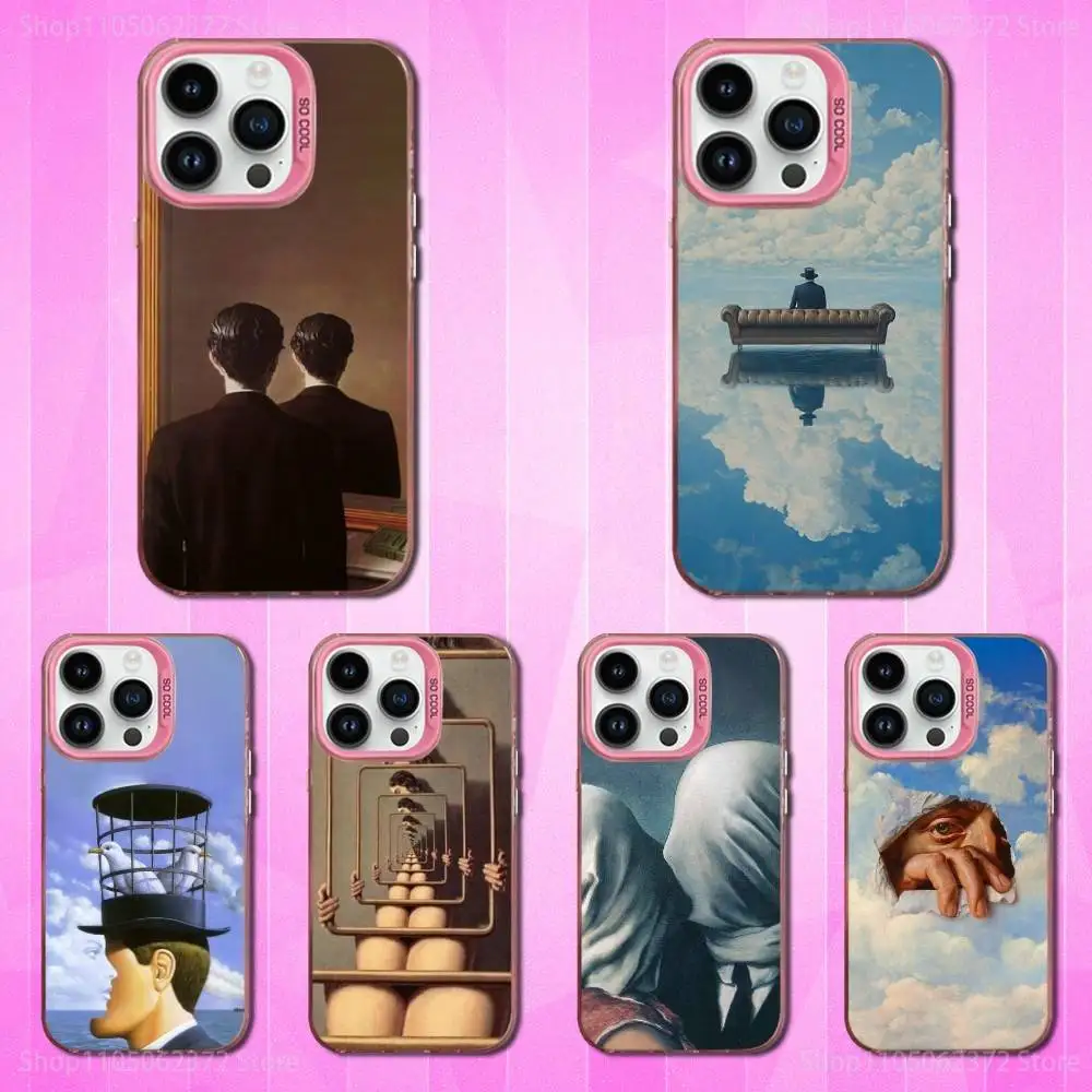 

Draw R-Rene M-Magritte Art Phone Case For iPhone 16,15,14,13,12,11,Mini,Pro,SE,XS,MAX Pink Matte Silicone Cover