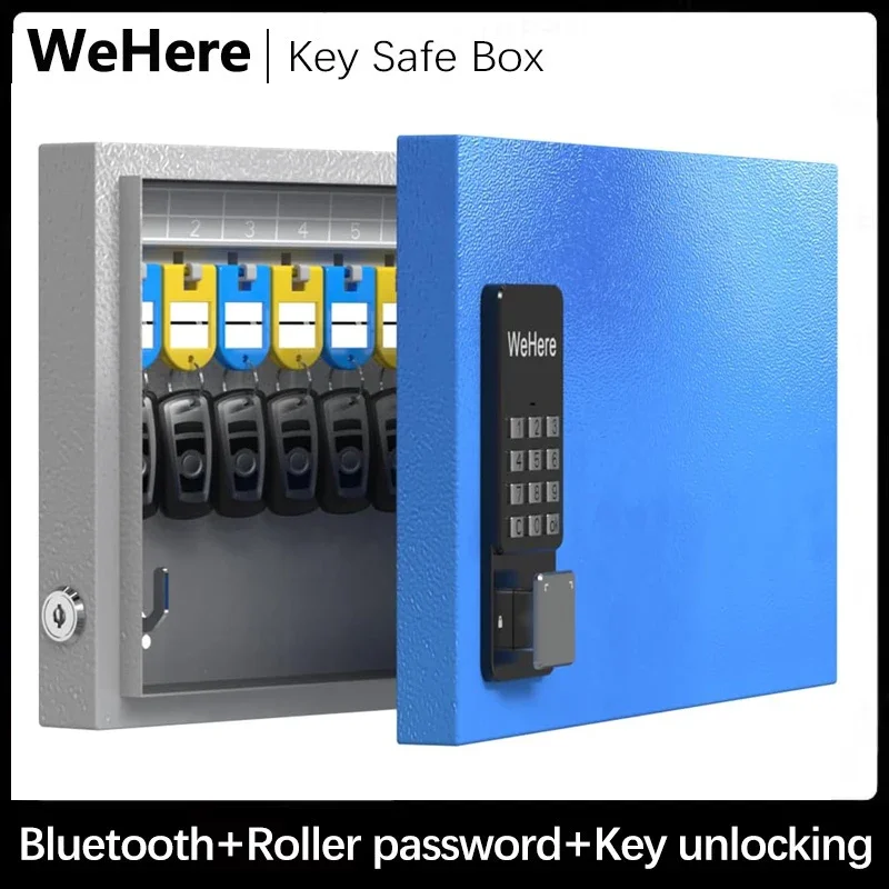 WeHere 24 chave de bloqueio de montagem na parede, APP Bluetooth/controle de senha de uma vez compartilhamento/controle remoto Wi-Fi/código fixo/desbloqueio de chave, armário de chave inteligente