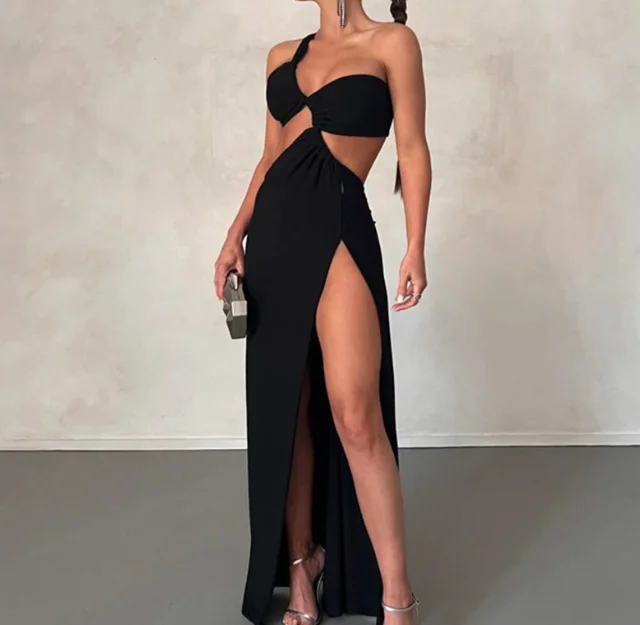 

Women's Dress New Solid Color Sleeveless Slit Sexy Backless Irregular Dress Sweet and Spicy Girl Style Fashionable Elegant Dress