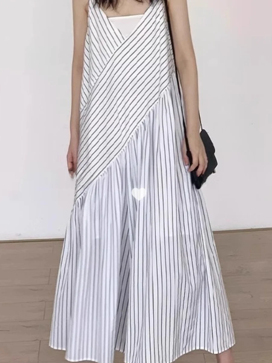 

Повседневные свободные брюки-кюлоты ROUJE RSUA с полосатым узором и V-образным вырезом, летние длинные юбки-трапеции