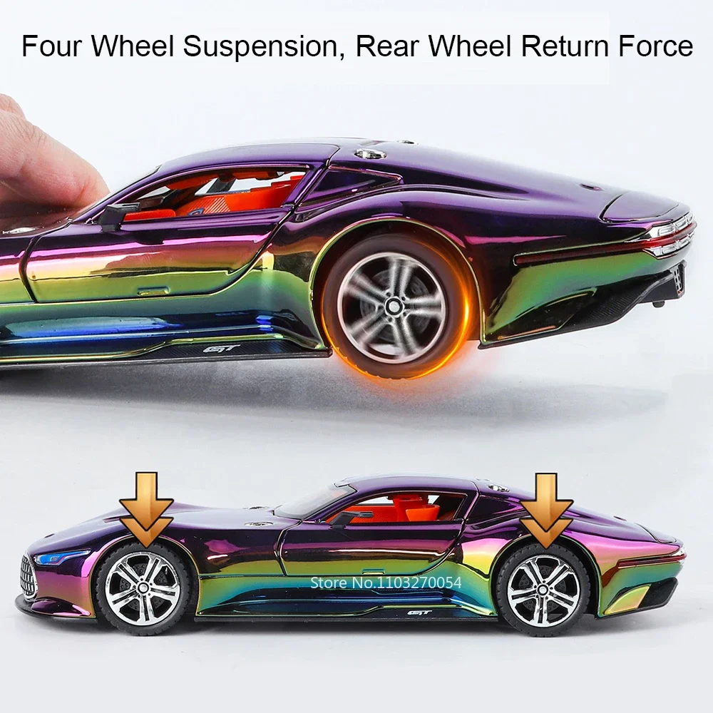 Voiture de sport en alliage Vision GT Apollo EVO 1:24, modèles moulés sous pression, jouets, son et lumière, portes rétractables, véhicules ouverts, objets de collection pour garçons