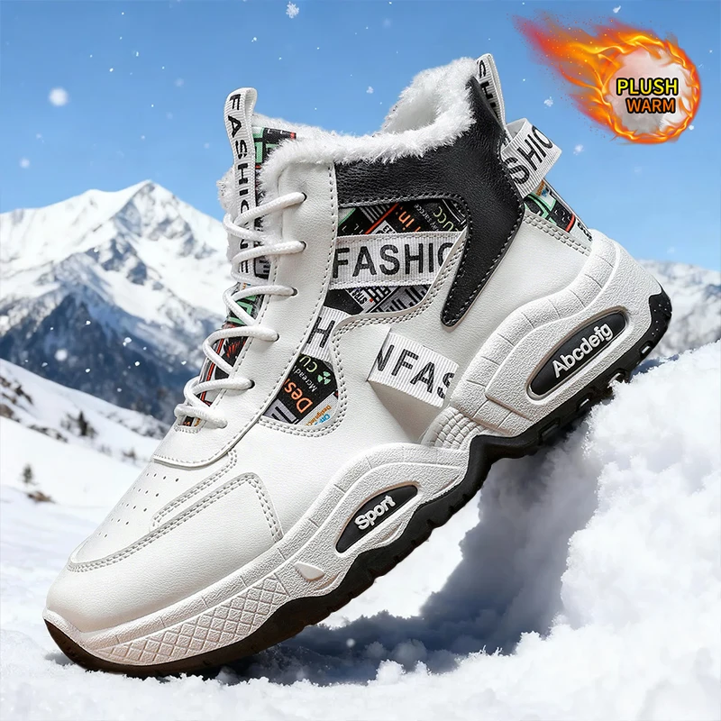 

2025 Winter New Style High-Top Men's Versatile Ball-Style Fleece-Lined Snow Boots, Comfortable Trendy Thick-Soled Outdoor Runnin