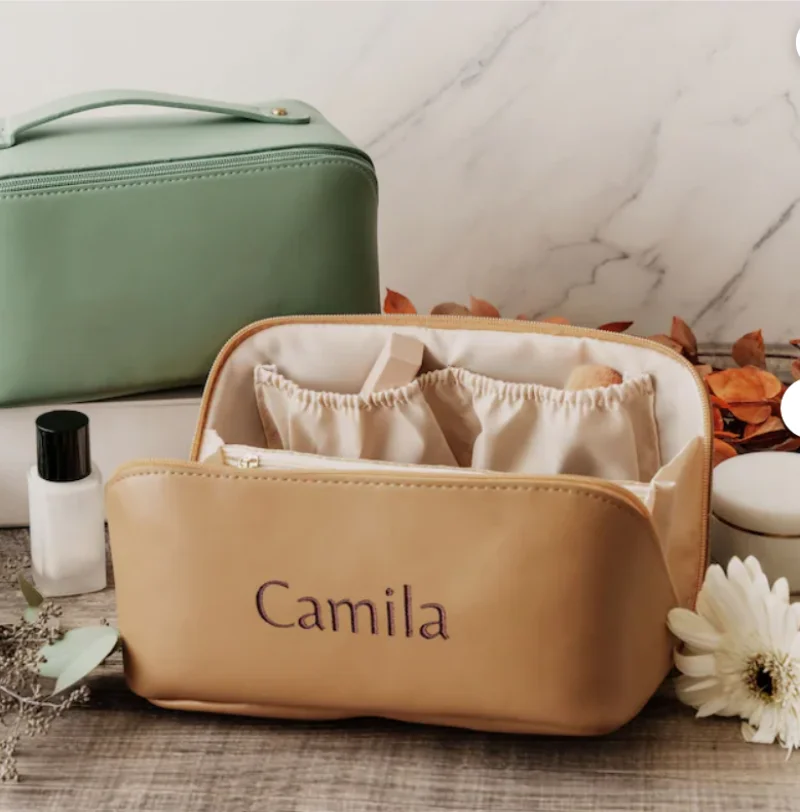 Personalized Makeup Bag Custom Embroidered Travel Cosmetic Bag Christmas Gifts for Her Bridesmaid Gifts Birthday Gift for Women