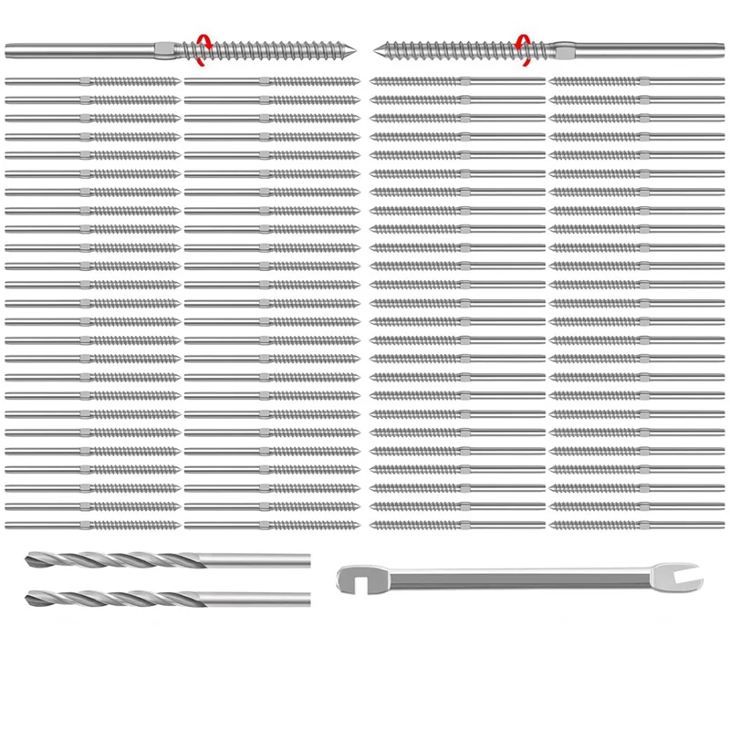【LDHL】100 Pack T316 Stainless Steel 1/8Inch Right&Left Handed Thread Swage Lag Screws For Wood Post Of Steel Cable Railing Kit