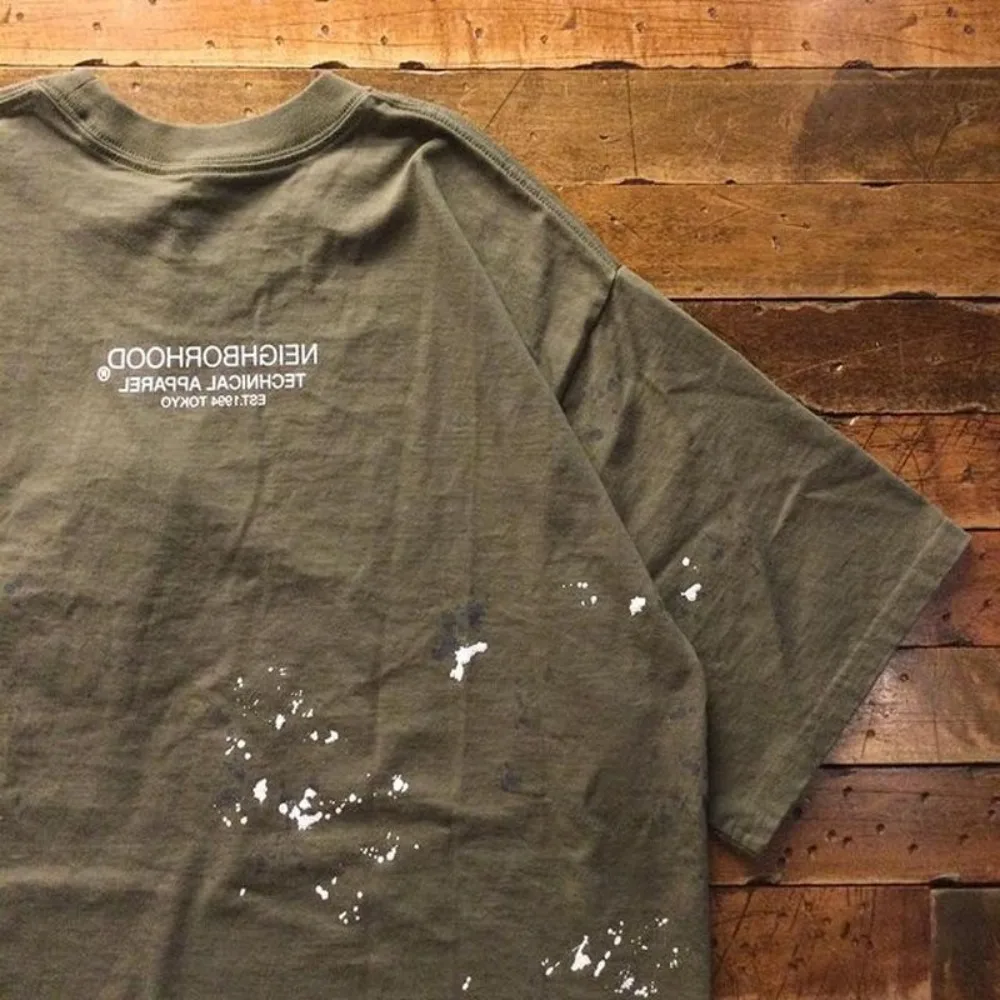 NBHD 25SS Vintage Splashed Ink Workwear Casual Short Sleeved Loose Trendy NELGHBDRHODD Men T-shirt