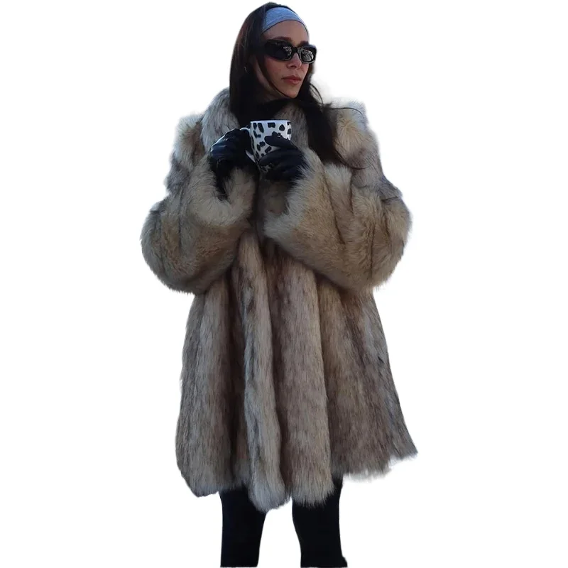 

Женская верхняя одежда, роскошное модное пальто миди из искусственного меха с лацканами, женская уличная куртка-кардиган оверсайз с длинными рукавами, зимняя толстая теплая куртка