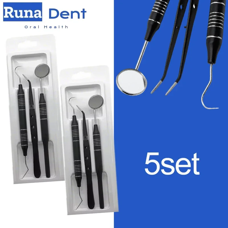 5set Dental Mouth Mirror Tweezers Curve Probe Dental Tools Dentist Care Cleaning Teeth Instrument