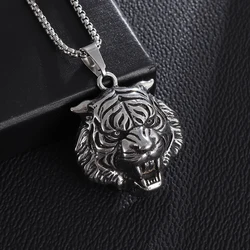 Domineering Zodiac Tiger Head Pendant Necklace Men's Hip Hop Punk Style Trendy Accessories Stainless Steel Jewelry Gift