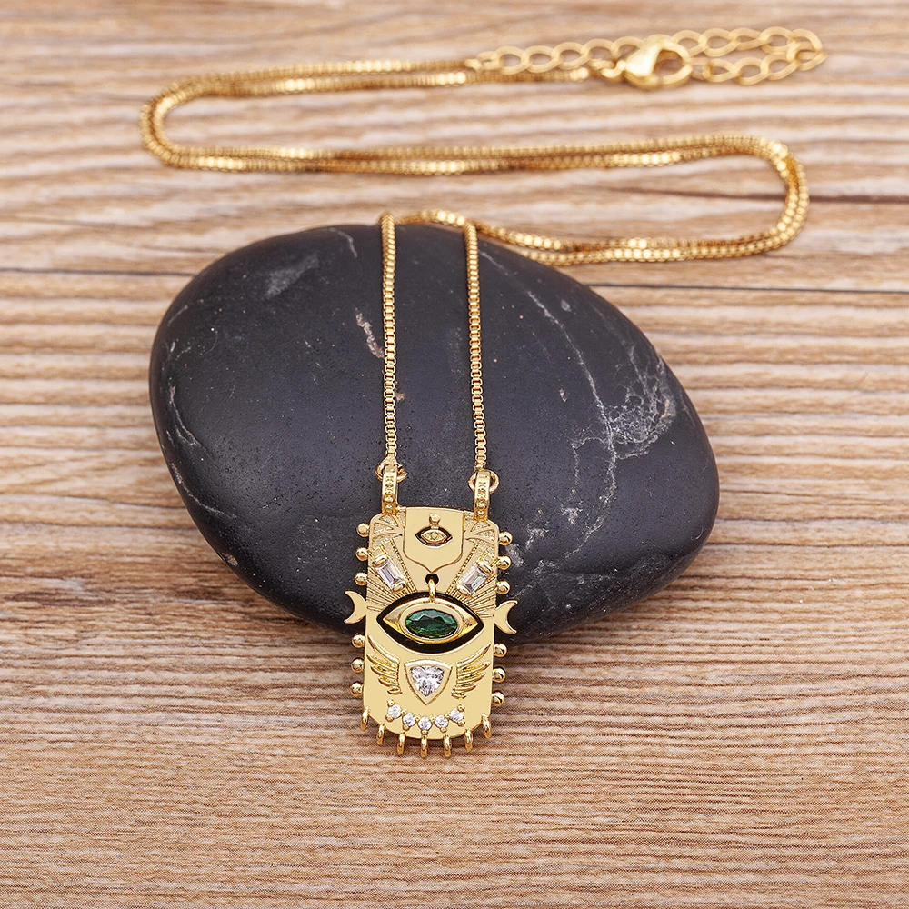 AIBEF New Trend Square Inlaid Lucky Evil Eye  Geometric Pendant Zircon Necklace Women\'s Punk Rock Jewelry Personalized Gift