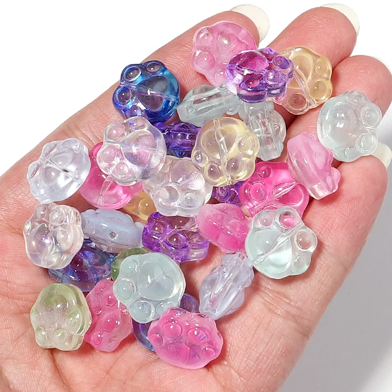 

20pcs Lampwork Clear Colored Beads Cartoon Bear's Paw Straight Hole Loose Beads DIY Jewelry Making Necklace Bracelet Supplies