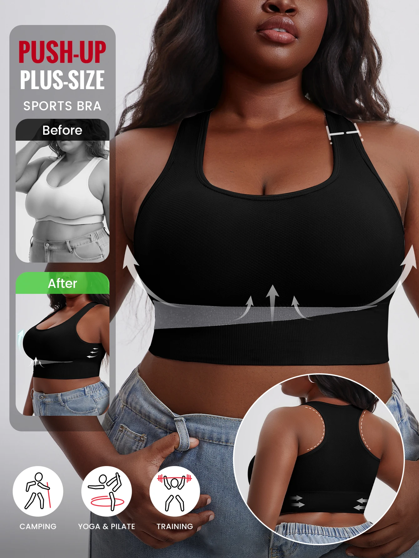 Soutien-gorge de sport sans armatures, couleur unie, haute élasticité, respirant, avec coussinets amovibles, pour toutes les saisons, usage décontracté