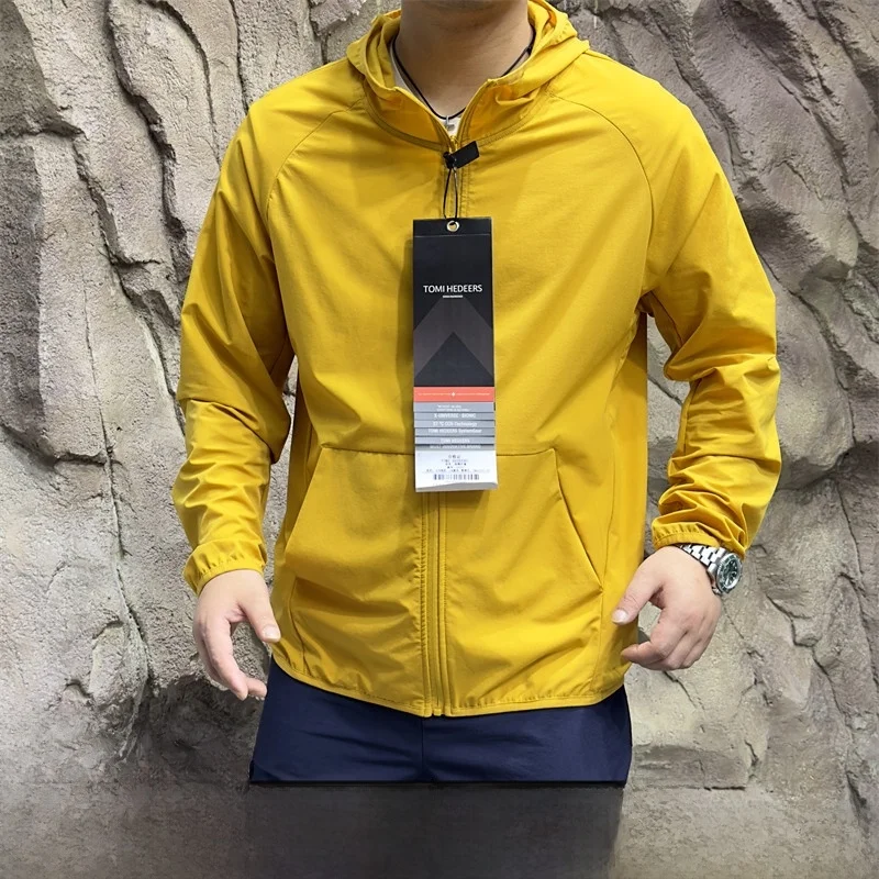 

High-End Outdoor Waterproof Qui-Dry Elastic Breathable UV Protection Thin Sport Hooded Jaet Trendy Stand Fit Long Sve