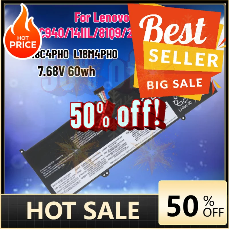 SWZY 7.68V 60wh L18C4PH0 Laptop Battery for Lenovo Yoga C940/14IIL/81Q9/2ICP5 Series 7820mah