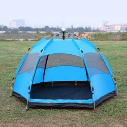 Fully Automatic Double-Layer Camping Tent, Thickened Rainproof and Sunscreen, Beach Tent Equipment, 4-5 People, 6-corner