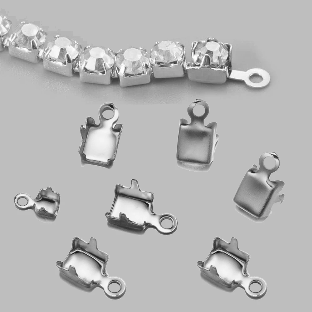 50pcs Stainless Steel Fold Over Cord Ends Crimp Leather Ribbon Clasp Tip Caps Connector for DIY Bracelet Necklace Jewelry Making