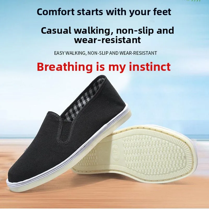 Beijing Men's Cloth Shoes Breathable Handmade Soft Bottom Thousand Layered Sole Black Running Driving Summer Traditional Shoes