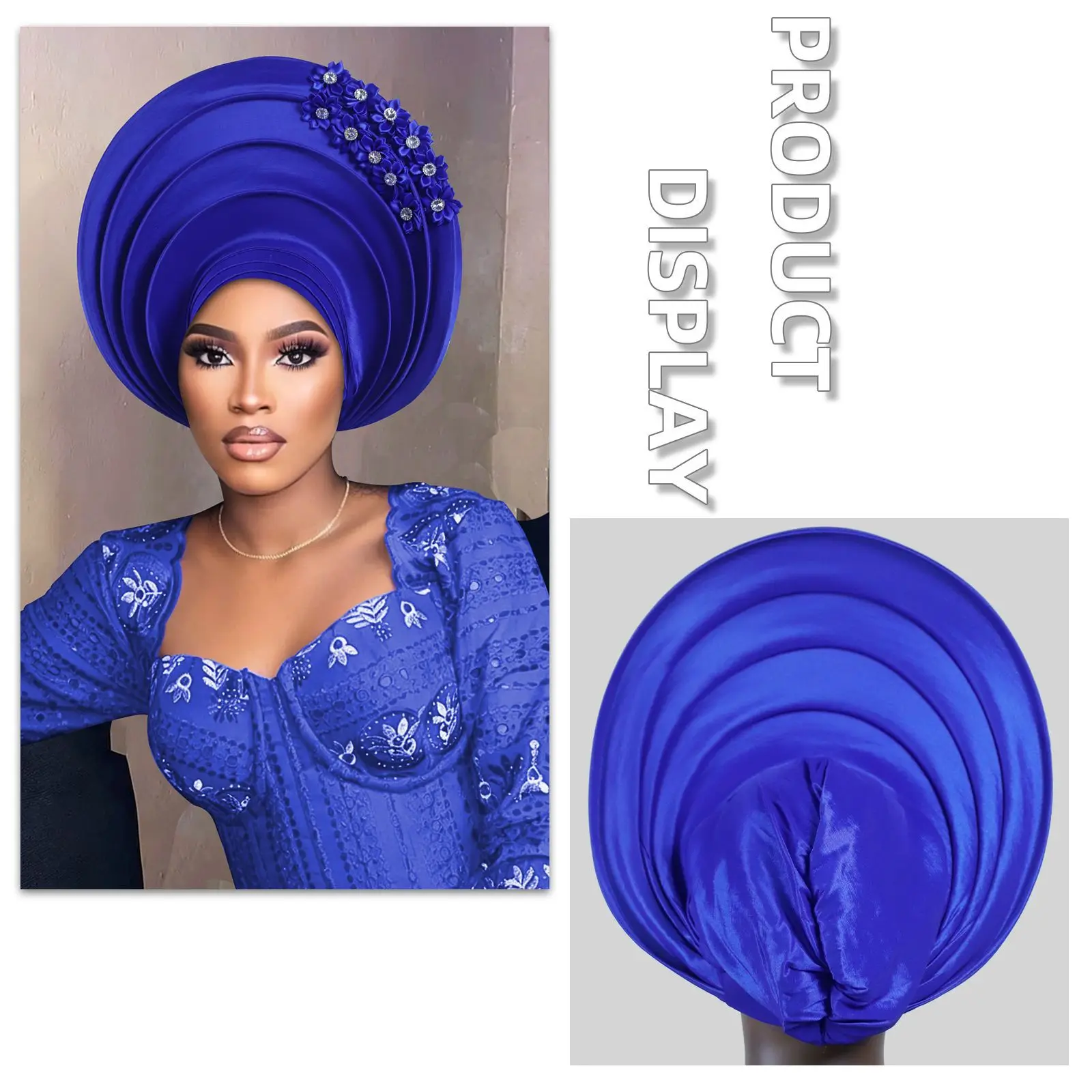 

Already Made Turban Cap for Women African Auto Gele Headties Flower Beads Bonnet Head Wrap Muslim Hijab Nigeria Wedding Geles