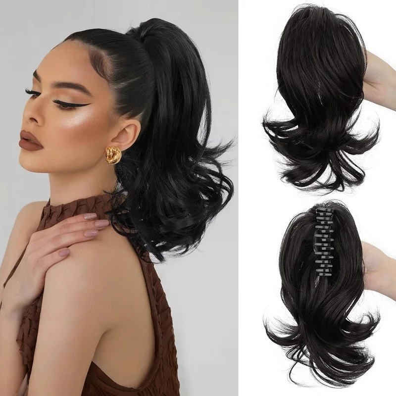 

Synthetic 12Inch Ponytail Claw Clip Hair Extensions Short Curly Ponytail Ladies Black Brown Blonde Hair Clip for Women