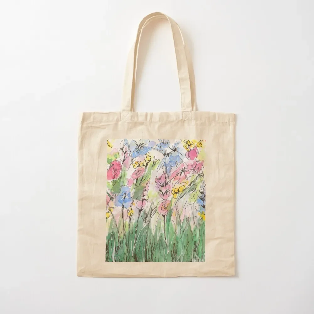 Delicate Watercolour and Ink Wildflowers - Rose, Lupin, Buttercup Tote Bag shopper bag women canvas Lady bag