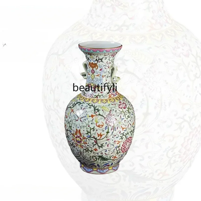 A139  Jingdezhen hand-painted ceramic ornaments living room flower arrangement Chinese-style entrance Ruyi'er porcelain vase
