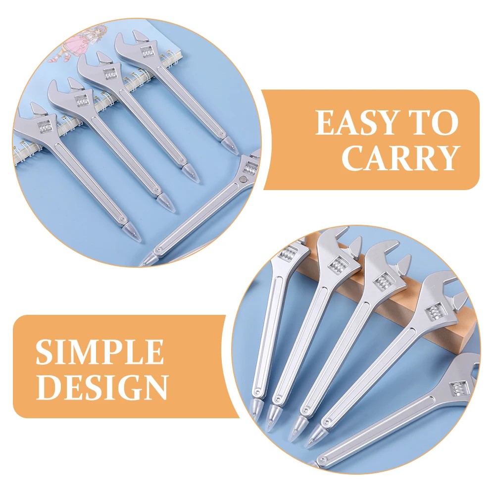 

6 Pcs Wrench Shaped Ballpoint Pen Silver Creative Writing Students Stationery Realistic Party Gift Novelty Pens For Daily Use