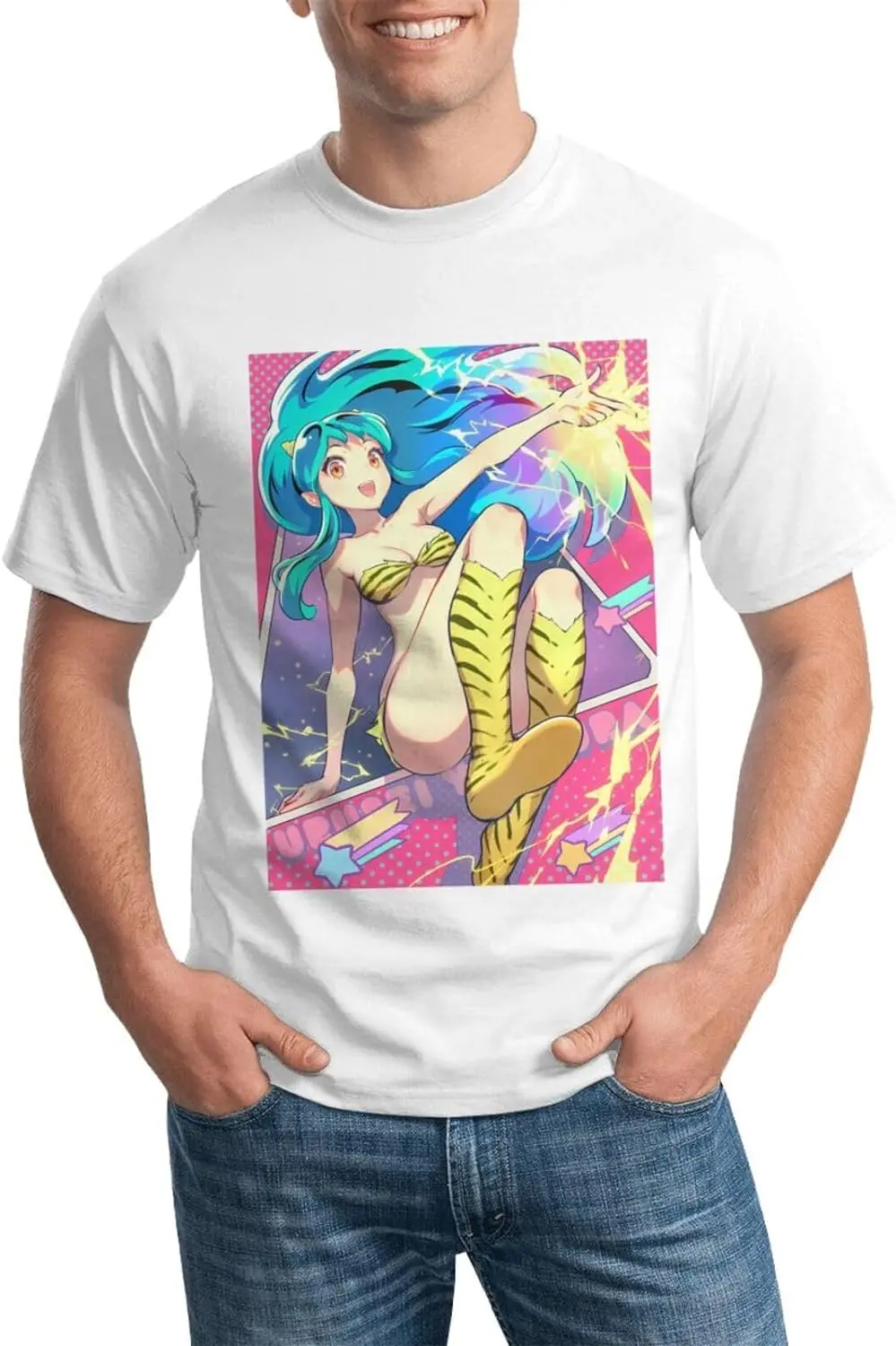 Urusei Anime Yatsura Shirt Men's Breathable Graphic Custom Short Sleeve Tshirt Fashion Crew Neck Tees Tops Black