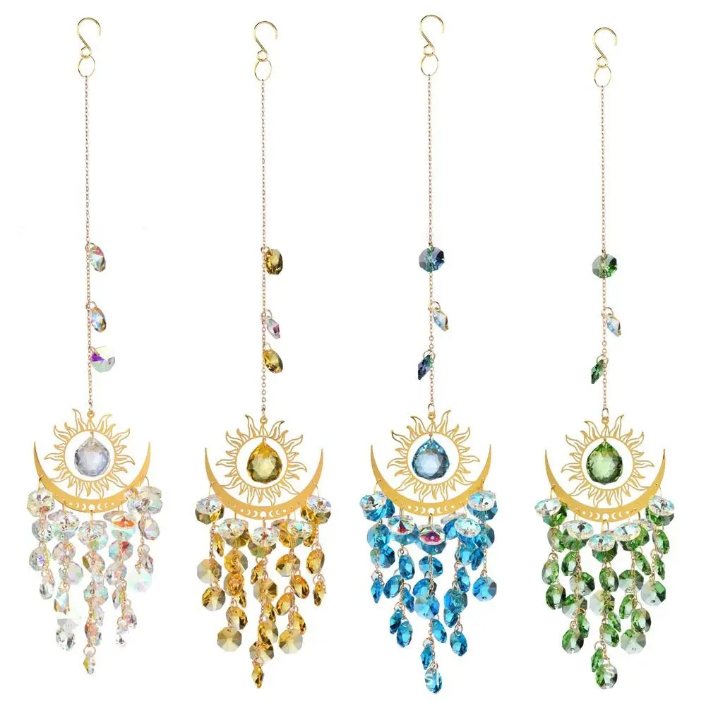 

Gold Star Moon Lighting Crystal Wind Chime Wedding Party Colorful Sun Catcher Hanging Ornament Crafts Gift Decoration Supplies