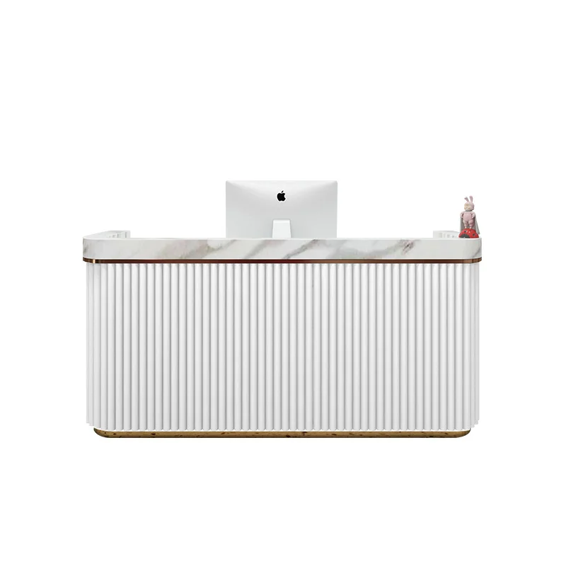 Contadores de caja modernos de lujo ligeros, contadores de caja en forma de arco para peluquería tipo mármol, muebles de recepción Cajero JT40C